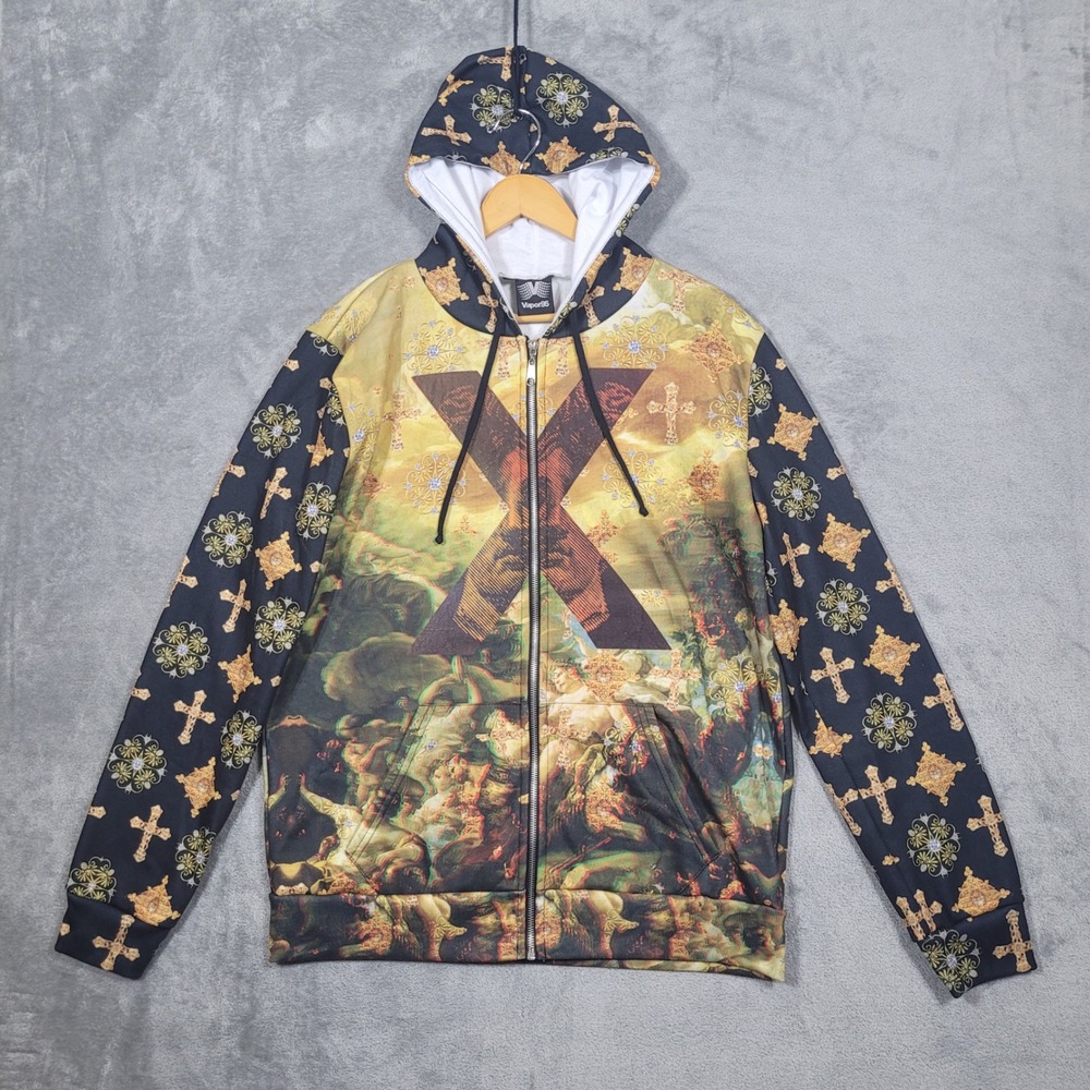 Vapor95 Sweatshirt Men's Large Hoodie Zip Up Renaissance Art Print Full Zip
